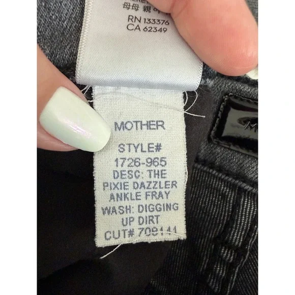 Mother The Pixie Dazzler Ankle Fray Jeans Digging Up Dirt Grey Button Fly 33